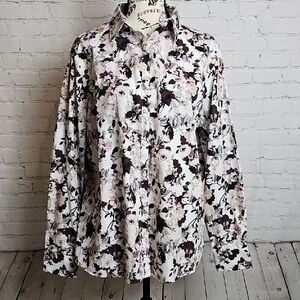 Lands' End Floral Button Down Blouse